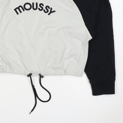 Moussy Women Black White One Size Logo Embroidered Drawstring Sweatshirt