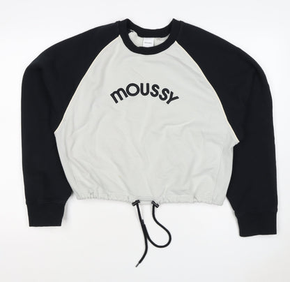 Moussy Women Black White One Size Logo Embroidered Drawstring Sweatshirt
