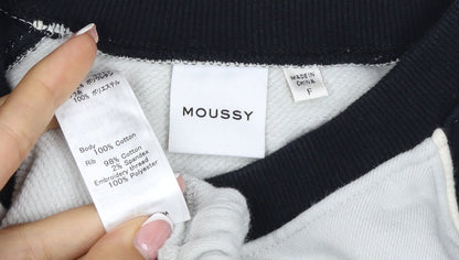 Moussy Women Black White One Size Logo Embroidered Drawstring Sweatshirt