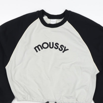 Moussy Women Black White One Size Logo Embroidered Drawstring Sweatshirt