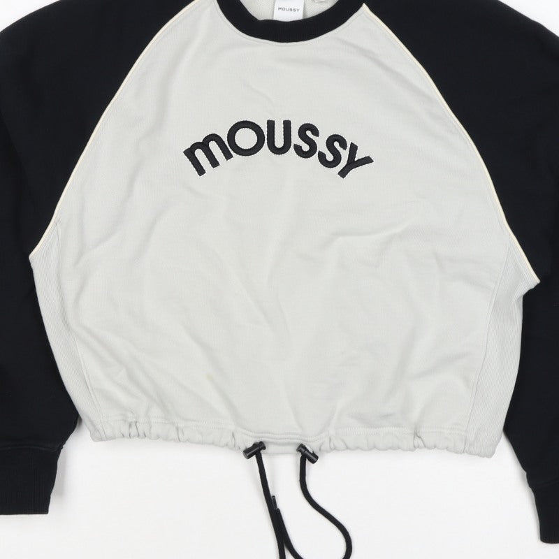 Moussy Women Black White One Size Logo Embroidered Drawstring Sweatshirt