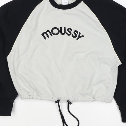 Moussy Women Black White One Size Logo Embroidered Drawstring Sweatshirt