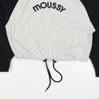 Moussy Women Black White One Size Logo Embroidered Drawstring Sweatshirt