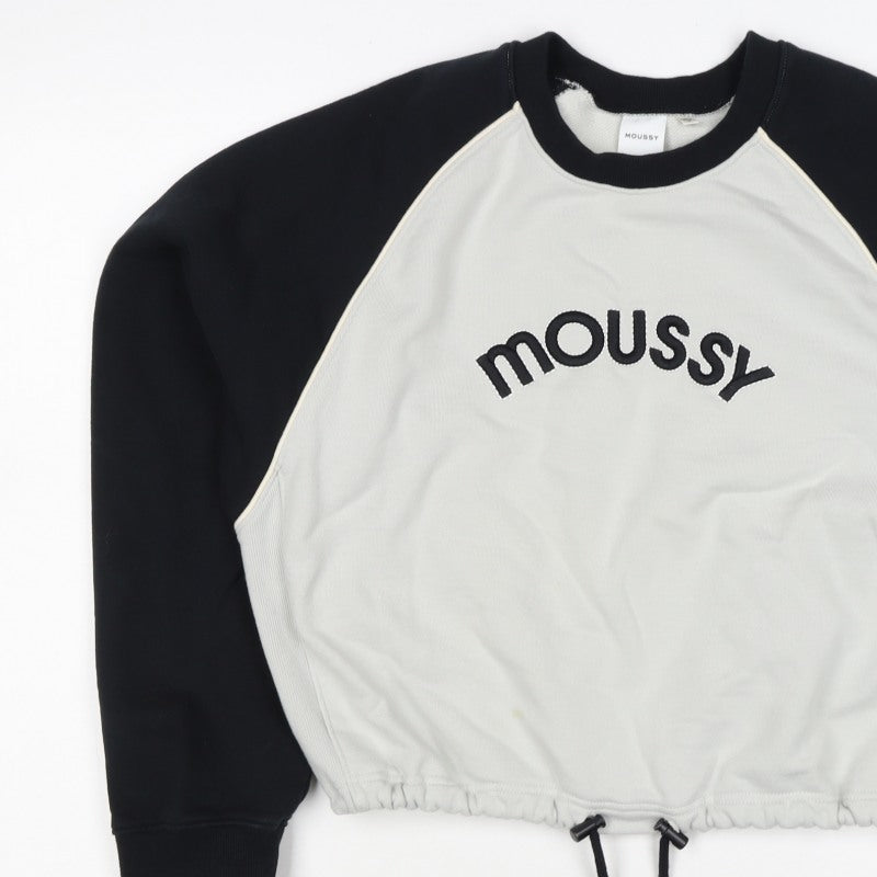 Moussy Women Black White One Size Logo Embroidered Drawstring Sweatshirt