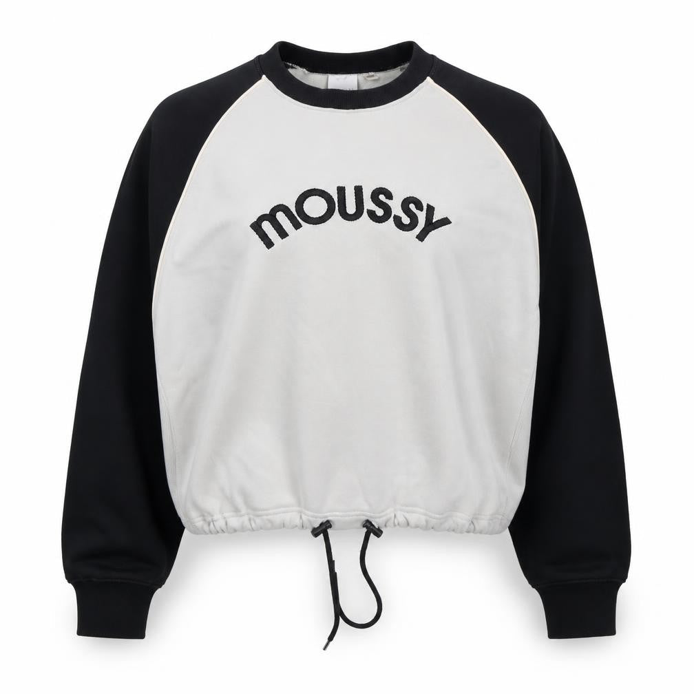 Moussy Women Black White One Size Logo Embroidered Drawstring Sweatshirt