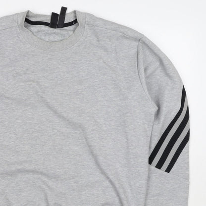 Adidas Men's Grey M Pullover Sweatshirt 3 Stripe Logo Crew Neck