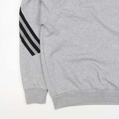 Adidas Men's Grey M Pullover Sweatshirt 3 Stripe Logo Crew Neck