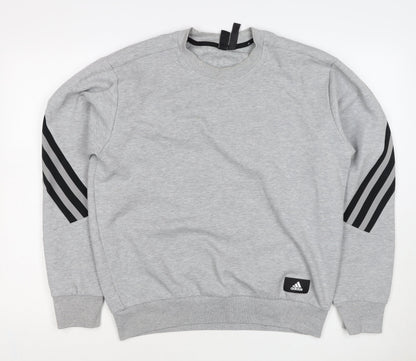 Adidas Men's Grey M Pullover Sweatshirt 3 Stripe Logo Crew Neck