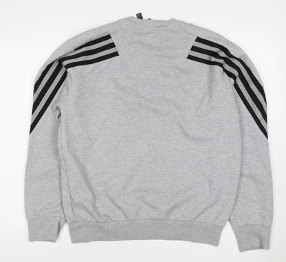 Adidas Men's Grey M Pullover Sweatshirt 3 Stripe Logo Crew Neck