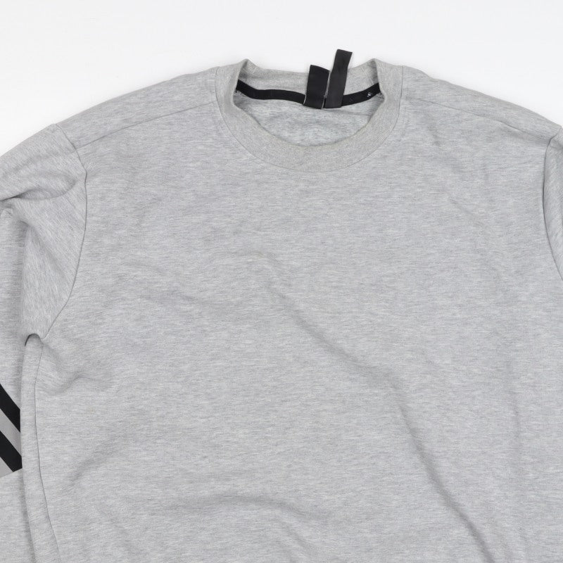 Adidas Men's Grey M Pullover Sweatshirt 3 Stripe Logo Crew Neck