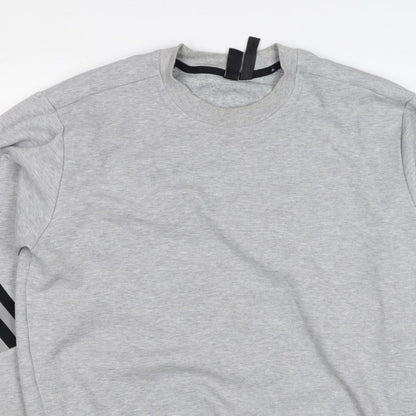 Adidas Men's Grey M Pullover Sweatshirt 3 Stripe Logo Crew Neck