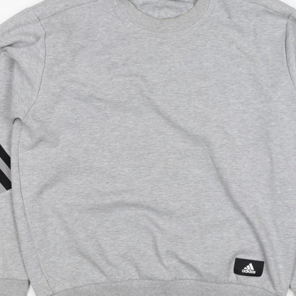 Adidas Men's Grey M Pullover Sweatshirt 3 Stripe Logo Crew Neck