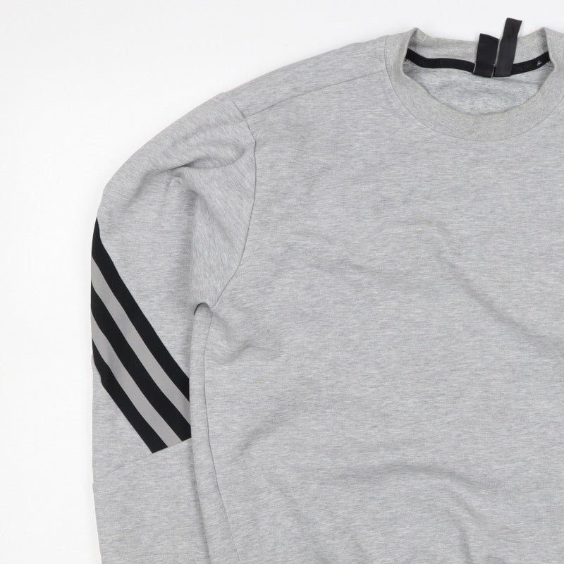 Adidas Men's Grey M Pullover Sweatshirt 3 Stripe Logo Crew Neck