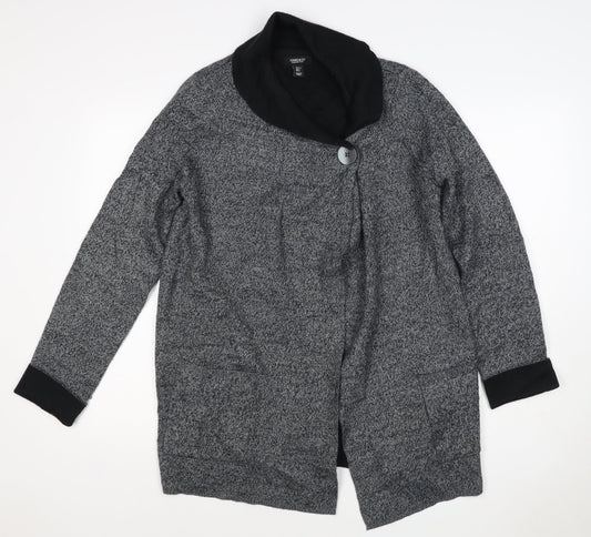 Jones & Co Women Grey L Longline Cowl Neck Button Cardigan Pockets