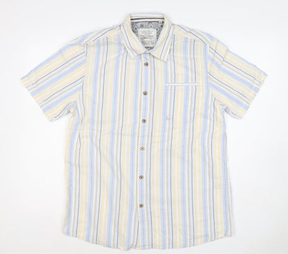 Mantaray Men Multicoloured S Organic Cotton Striped Short Sleeve Shirt
