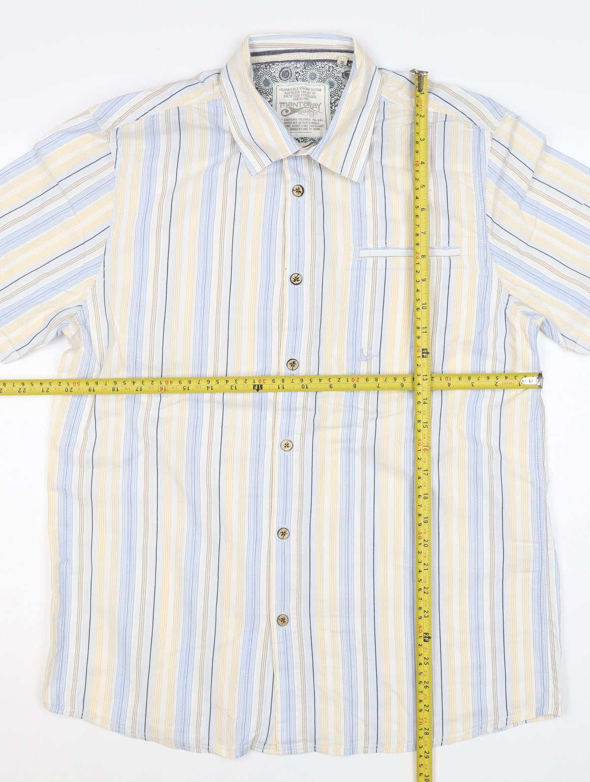 Mantaray Men Multicoloured S Organic Cotton Striped Short Sleeve Shirt