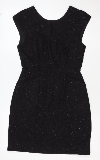 Oliver Bonas Women Black UK 10 Pencil Dress Wool Blend Glitter
