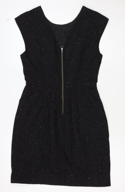 Oliver Bonas Women Black UK 10 Pencil Dress Wool Blend Glitter