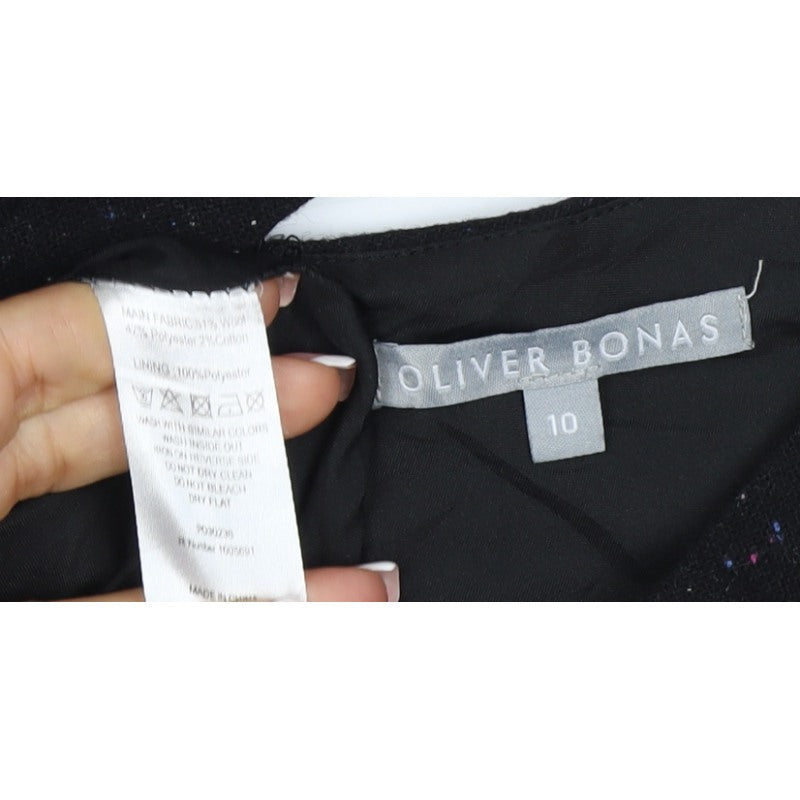 Oliver Bonas Women Black UK 10 Pencil Dress Wool Blend Glitter