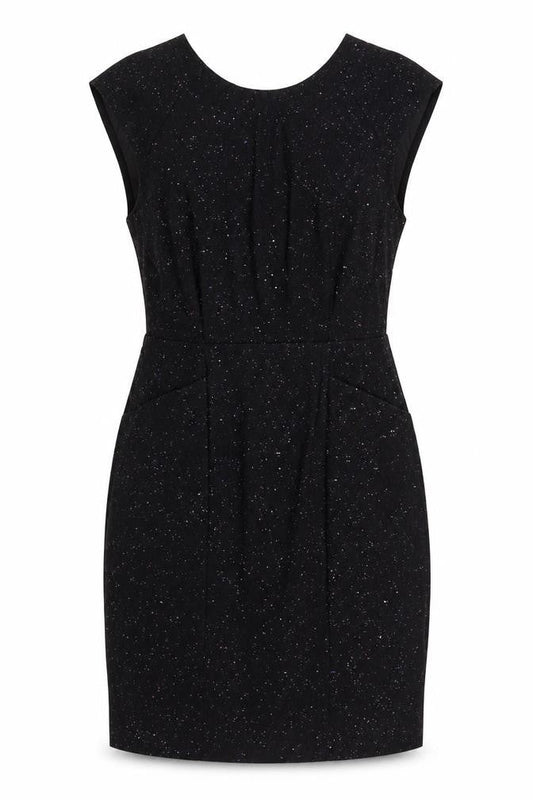 Oliver Bonas Women Black UK 10 Pencil Dress Wool Blend Glitter