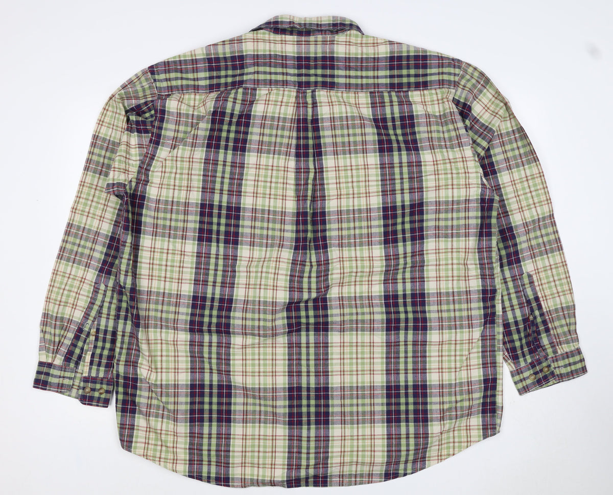 Marks & Spencer Men Green Plaid Cotton XL Long Sleeve Button-Up Shirt
