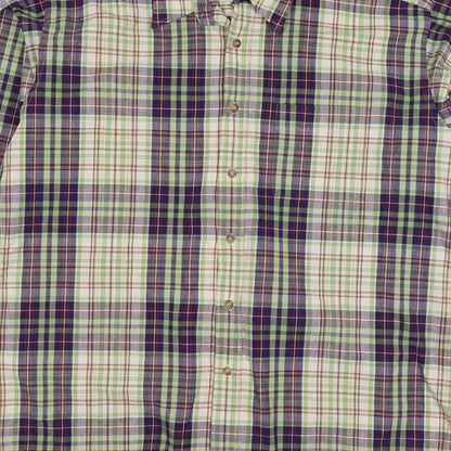 Marks & Spencer Men Green Plaid Cotton XL Long Sleeve Button-Up Shirt