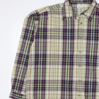 Marks & Spencer Men Green Plaid Cotton XL Long Sleeve Button-Up Shirt