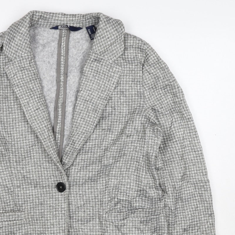 Lands' End Women Grey Houndstooth UK L One Button Blazer Jacket
