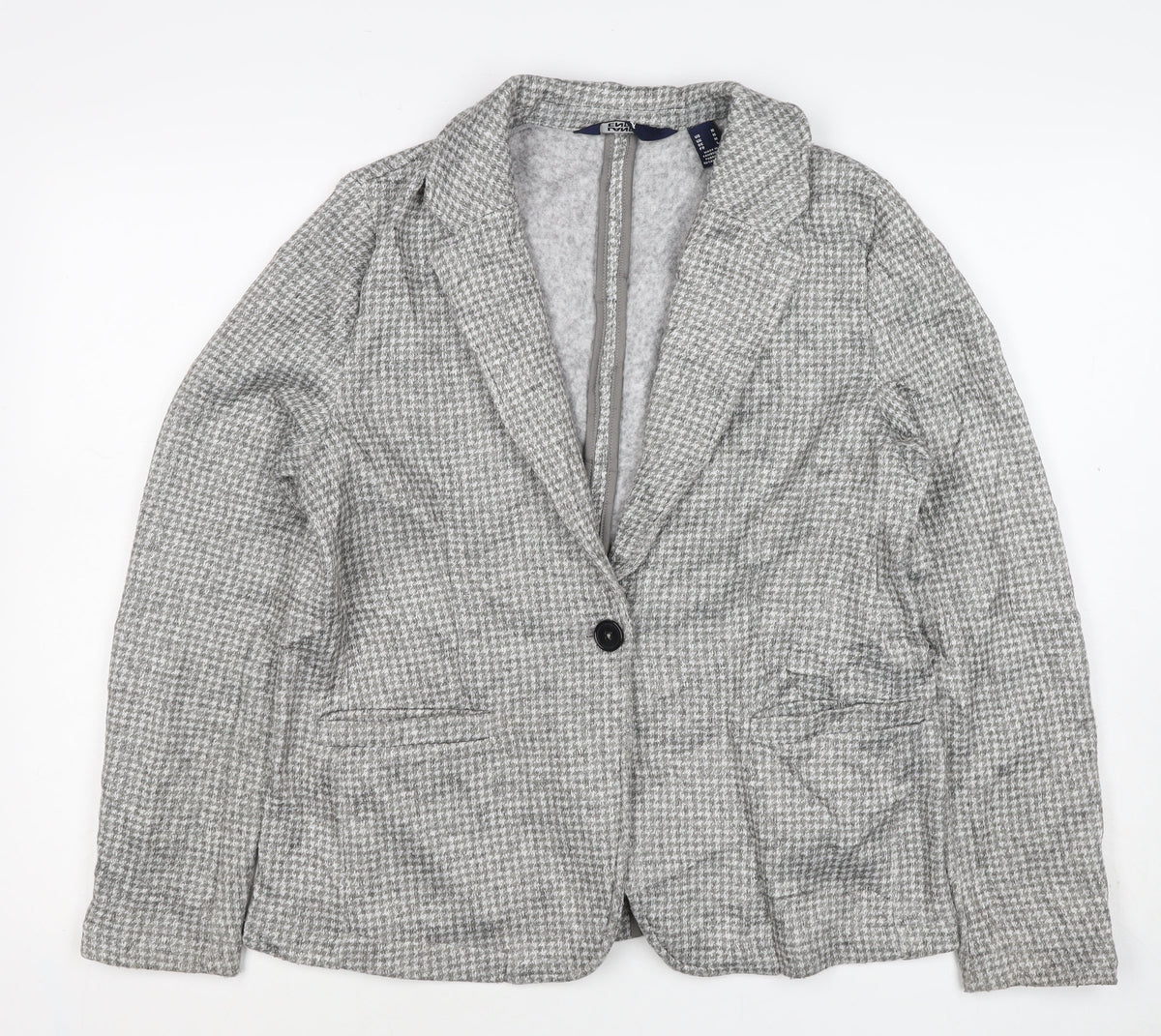 Lands' End Women Grey Houndstooth UK L One Button Blazer Jacket
