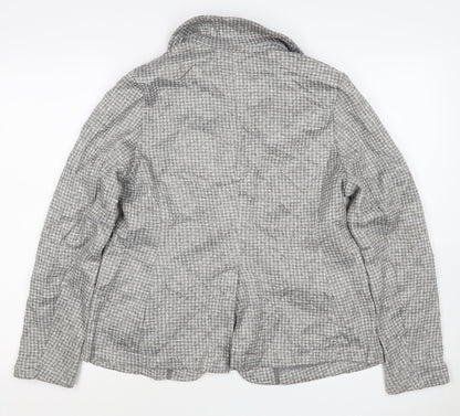 Lands' End Women Grey Houndstooth UK L One Button Blazer Jacket