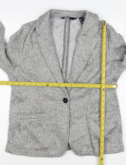 Lands' End Women Grey Houndstooth UK L One Button Blazer Jacket