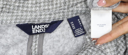 Lands' End Women Grey Houndstooth UK L One Button Blazer Jacket