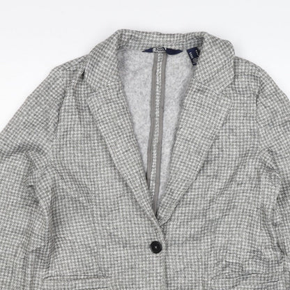 Lands' End Women Grey Houndstooth UK L One Button Blazer Jacket