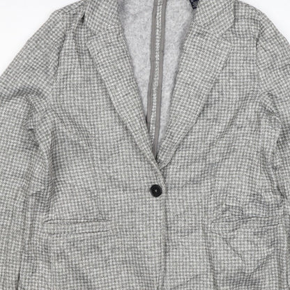 Lands' End Women Grey Houndstooth UK L One Button Blazer Jacket