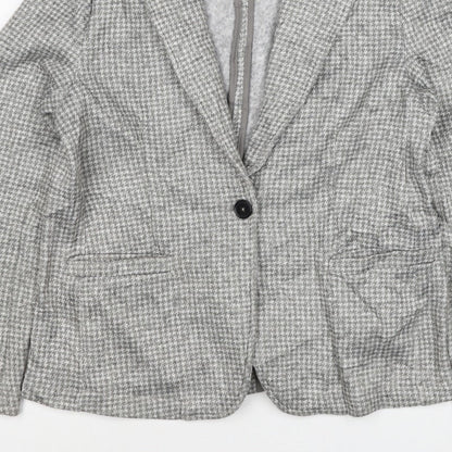 Lands' End Women Grey Houndstooth UK L One Button Blazer Jacket