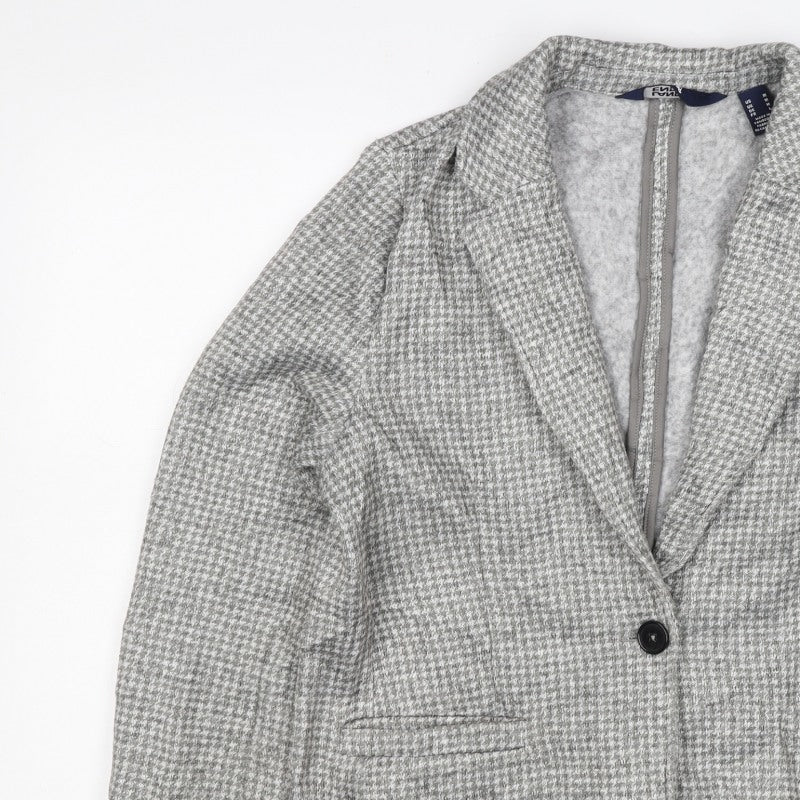Lands' End Women Grey Houndstooth UK L One Button Blazer Jacket