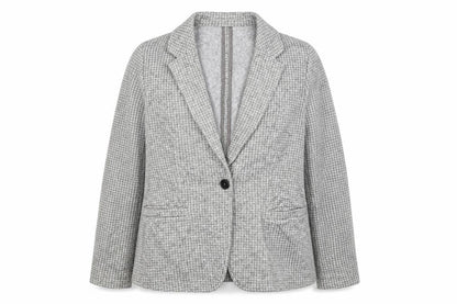 Lands' End Women Grey Houndstooth UK L One Button Blazer Jacket