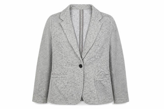 Lands' End Women Grey Houndstooth UK L One Button Blazer Jacket
