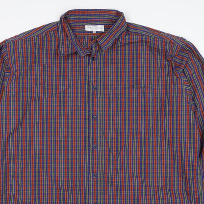 Marks & Spencer Men Multicoloured XL Plaid Cotton Button-Down Shirt