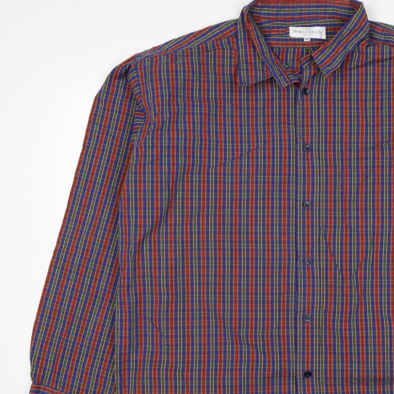Marks & Spencer Men Multicoloured XL Plaid Cotton Button-Down Shirt