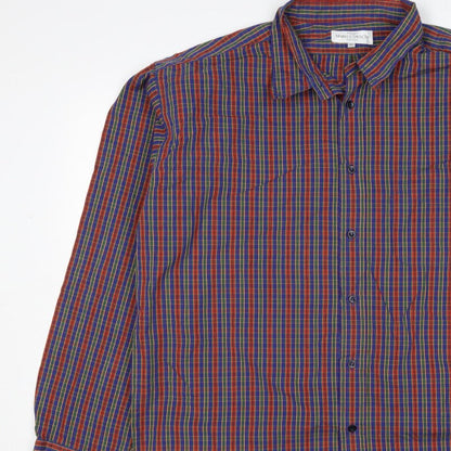 Marks & Spencer Men Multicoloured XL Plaid Cotton Button-Down Shirt