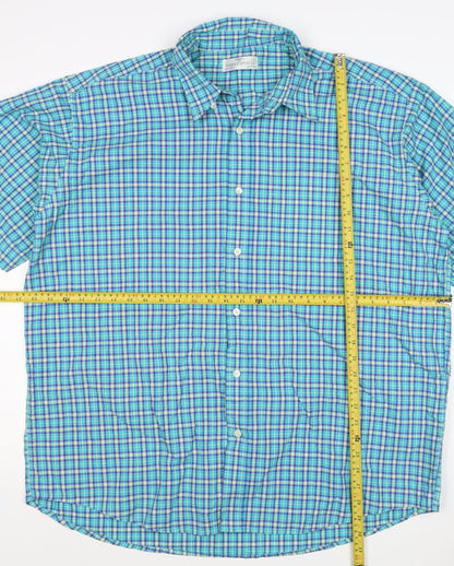 Marks and Spencer Men’s Blue Check XL Non-Iron Short Sleeve Shirt