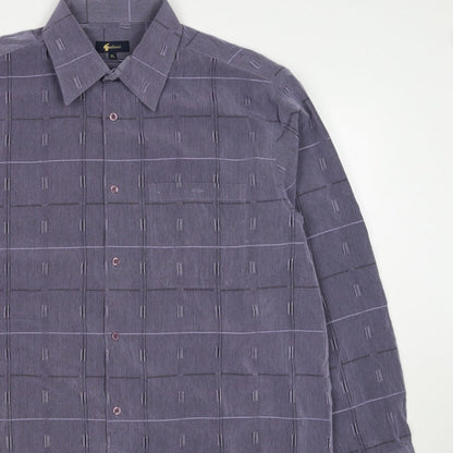 Gabicci Men’s Grey XL Geometric Check Long Sleeve Button-Up Shirt