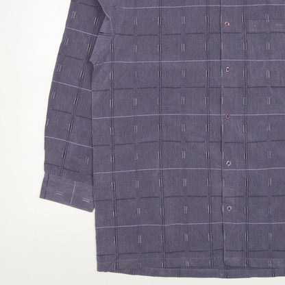 Gabicci Men’s Grey XL Geometric Check Long Sleeve Button-Up Shirt