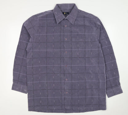 Gabicci Men’s Grey XL Geometric Check Long Sleeve Button-Up Shirt