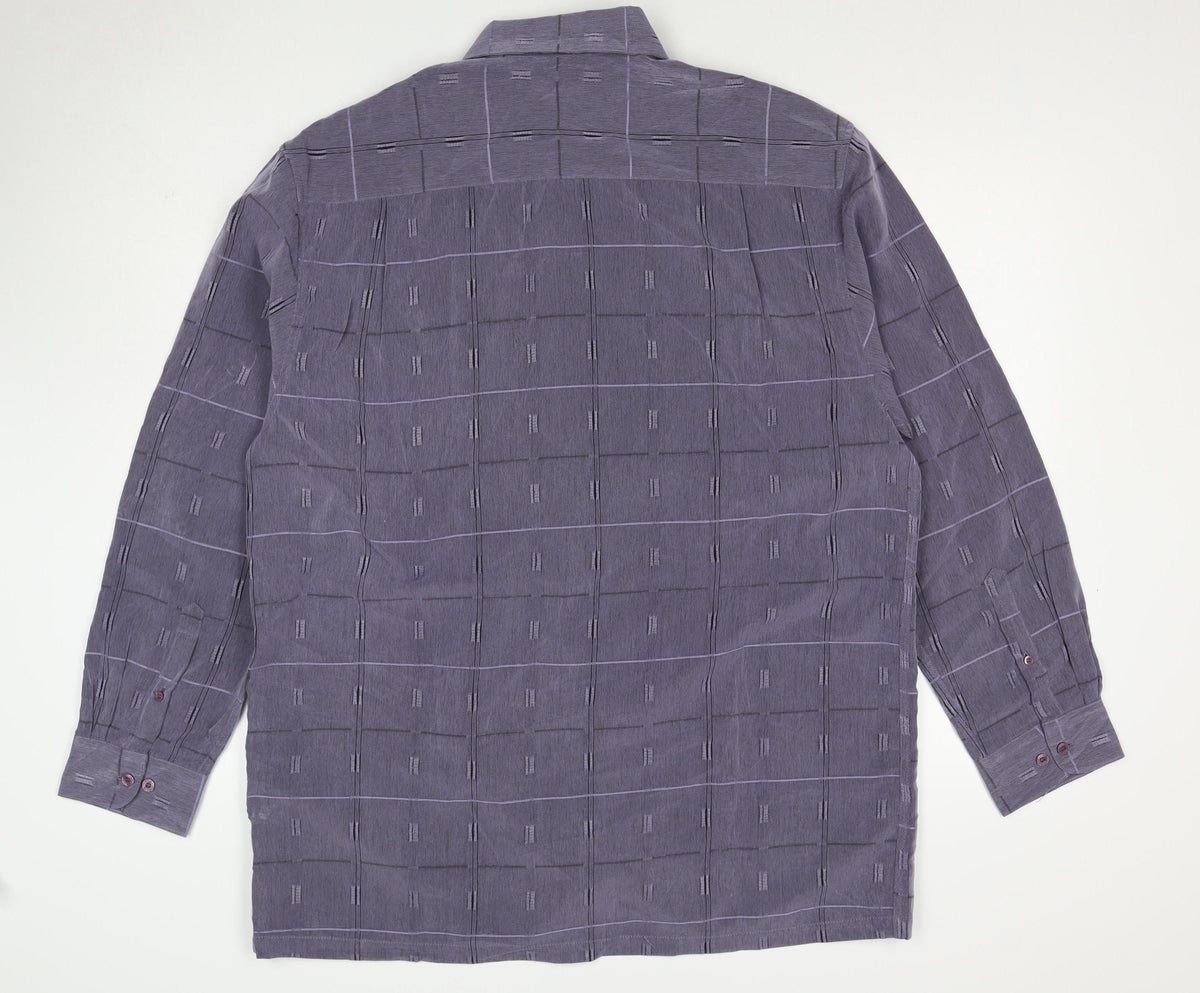 Gabicci Men’s Grey XL Geometric Check Long Sleeve Button-Up Shirt