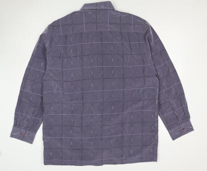 Gabicci Men’s Grey XL Geometric Check Long Sleeve Button-Up Shirt