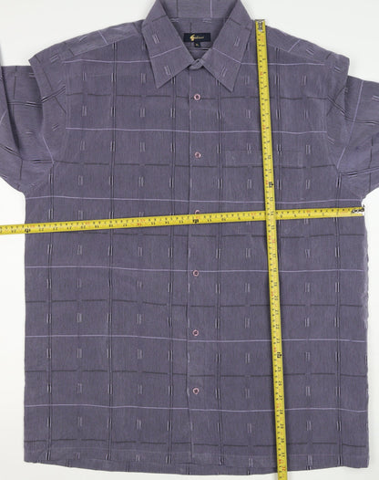 Gabicci Men’s Grey XL Geometric Check Long Sleeve Button-Up Shirt