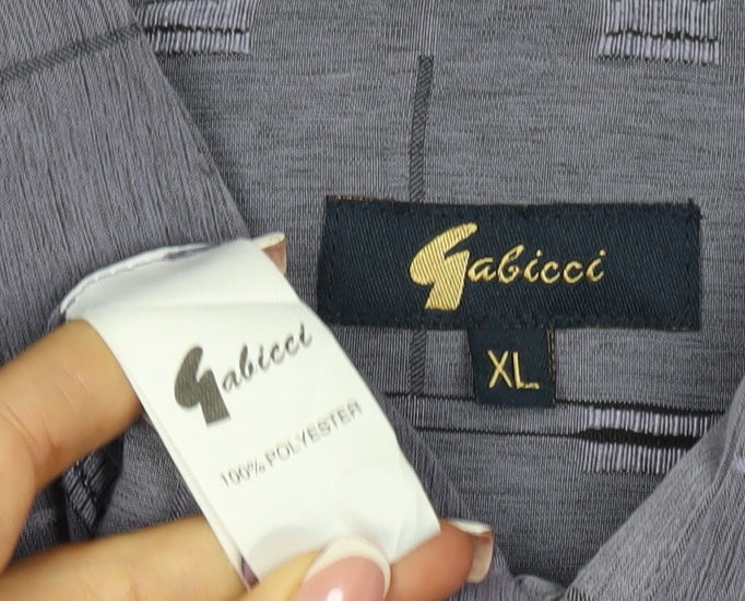 Gabicci Men’s Grey XL Geometric Check Long Sleeve Button-Up Shirt