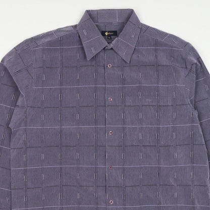 Gabicci Men’s Grey XL Geometric Check Long Sleeve Button-Up Shirt
